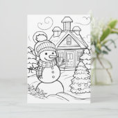 Kerst kinder kleurend sneeuwpop feestdagenkaart (Staand voorkant)