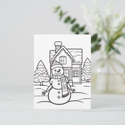 Kerst kinder kleurstof Sneeuwman Briefkaart (Staand voorkant)