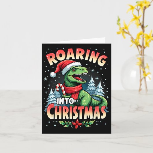 Kerst Kinder meisjes Grappige Dinosaurus X Kaart (Gele Bloem)