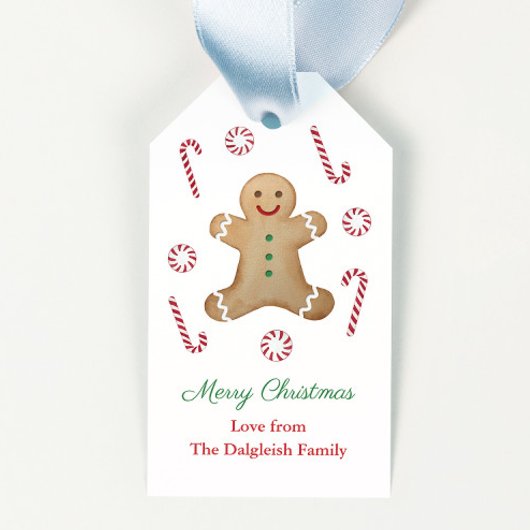 Kerst Kinderen Gemberkoek Man Snoepstokken Cadeaulabel