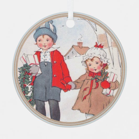 Kerst  Kinderen Jongen Meisje Vakantie Metalen Ornament (Voorkant)