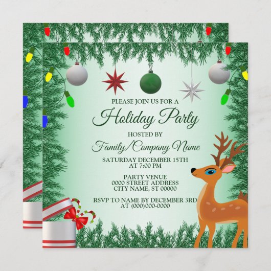 Kerst Kinderen Rendier Groen Vakantie Kaart (Voorkant / Achterkant)