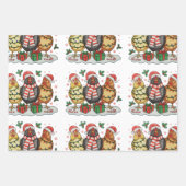 Kerst Kip Boerderij Xmas Lights Familievakantie Inpakpapier Vel (Voorkant)