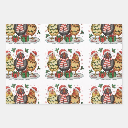 Kerst Kip Boerderij Xmas Lights Familievakantie Inpakpapier Vel (Voorkant)