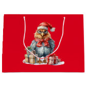 Kerst Kip in Glazen & Cadeaus Rood Groot Cadeauzakje (Voorkant)