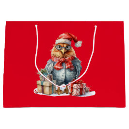 Kerst Kip in Glazen & Cadeaus Rood Groot Cadeauzakje