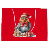 Kerst Kip in Glazen & Cadeaus Rood Groot Cadeauzakje (Achterkant)