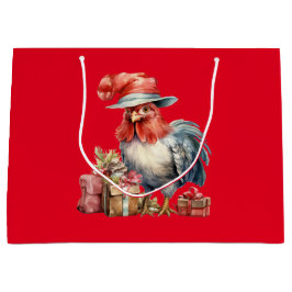Kerst Kip in Glazen/Pet & Cadeaus Rood Groot Cadeauzakje
