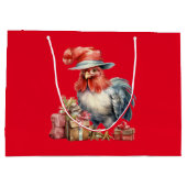 Kerst Kip in Glazen/Pet & Cadeaus Rood Groot Cadeauzakje (Achterkant)