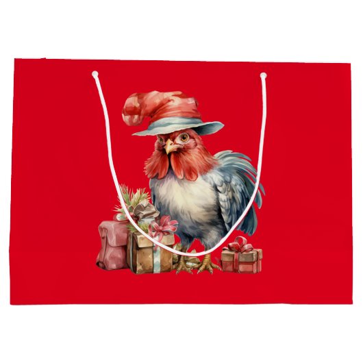 Kerst Kip in Glazen/Pet & Cadeaus Rood Groot Cadeauzakje (Achterkant)