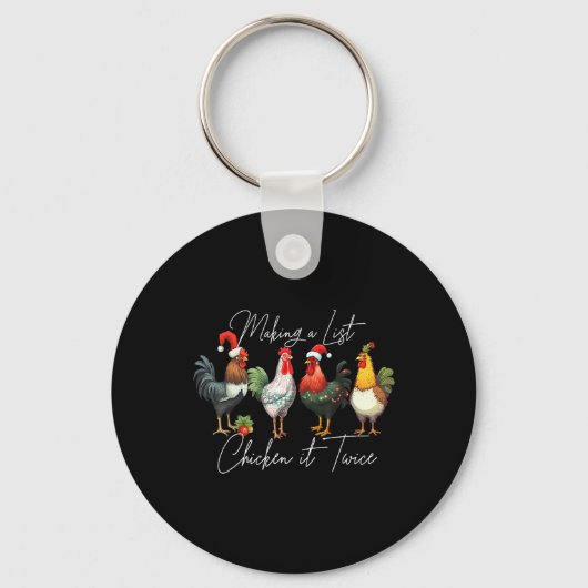 Kerst Kip Liefhebber Xmas Santa Hat Licht Grappig Sleutelhanger (Voorkant)
