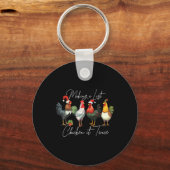 Kerst Kip Liefhebber Xmas Santa Hat Licht Grappig Sleutelhanger (Voorkant)