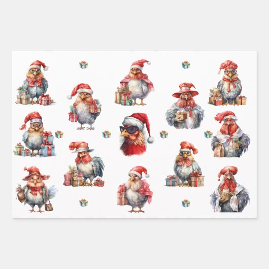 Kerst Kip Shoppers Plus Solids Groen Rood Inpakpapier Vel (Voorkant)