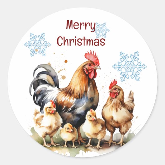 Kerst Kip Vogel Boerderij Familie Aanpassen Ronde Sticker (Voorkant)
