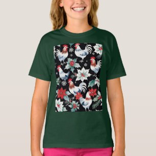 Kerst kippen en poinsettia's t-shirt