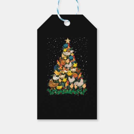 Kerst Kippen Pijnboom Grappige Kip Boer Cadeaulabel (Voorkant)