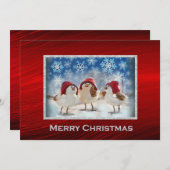 Kerst Kippen Sneeuw Waterverf Kerst Flat Feestdagenkaart (Voorkant / Achterkant)