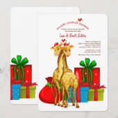 Kerst Kiraffen Koppel Bruisfeest Uitnodiging (Voorkant / Achterkant)