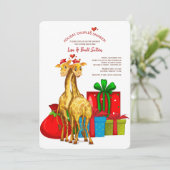 Kerst Kiraffen Koppel Bruisfeest Uitnodiging (Staand voorkant)