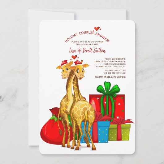 Kerst Kiraffen Koppel Bruisfeest Uitnodiging (Voorkant)