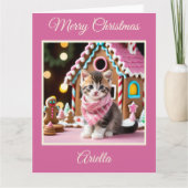 Kerst Kitten en Gingerbread House Kaart (Voorkant)