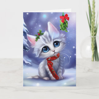 Kerst Kitten Kattenvakantie Schattige met Mistleto Kaart
