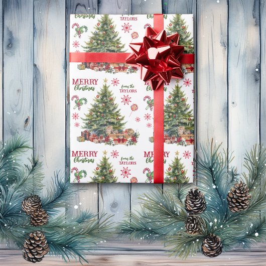 Kerst Kitten mand onder de boom Cadeaupapier