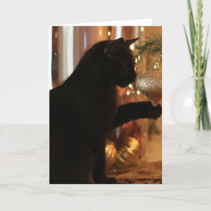 Kerst Kitten Notities, Zwarte Kat/Gouden Ornament Feestdagen Kaart