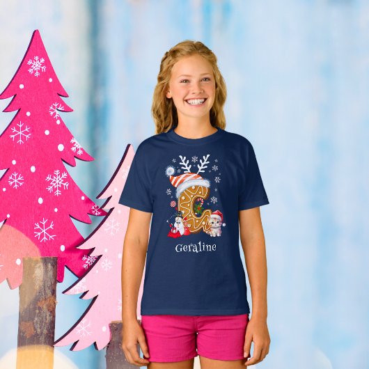Kerst kitten peperkoek naam letter g meisje t-shirt
