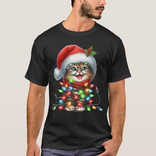 Kerst Kitten Waterverf T-shirt (Voorkant)