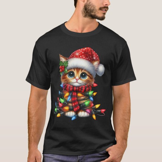 Kerst Kitten Waterverf T-shirt (Voorkant)
