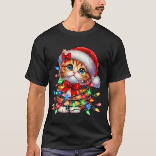 Kerst Kitten Waterverf T-shirt (Voorkant)