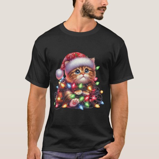 Kerst Kitten Waterverf T-shirt (Voorkant)