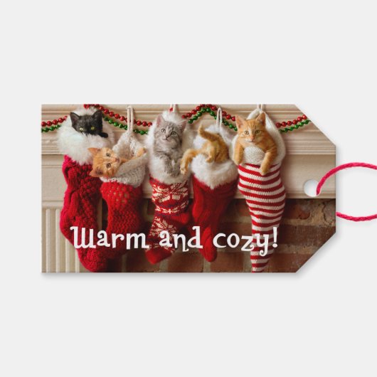 Kerst Kittens in Kousen Cadeaulabel (Voorkant (Horizontaal))