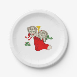 Kerst Kittens Retro Papieren Bordje