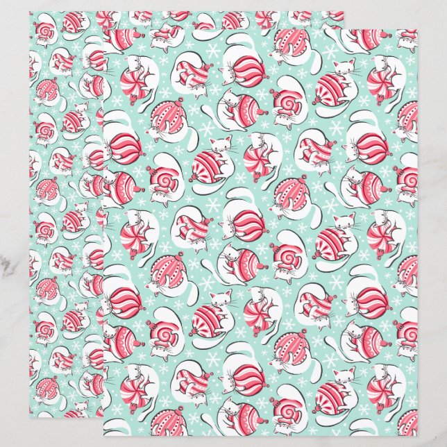 Kerst Kittens Scrapbook Papier (Voorkant / Achterkant)