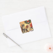 Kerst Kittens Vogels Kijken Mooie Kaart Vierkante Sticker (Envelop)