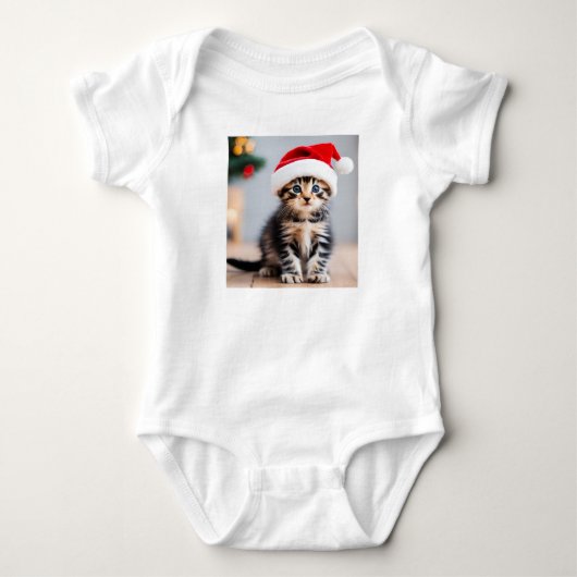 Kerst Kitty Cat met Santa Hat, Kitten Romper (Voorkant)
