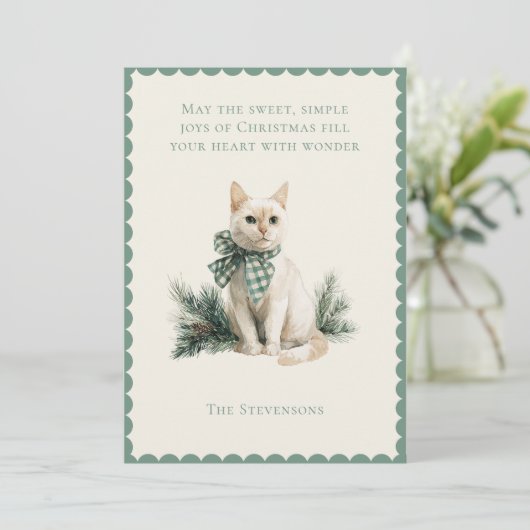 Kerst Kitty Kat met Dennenvlak Kerstkaart (Staand voorkant)