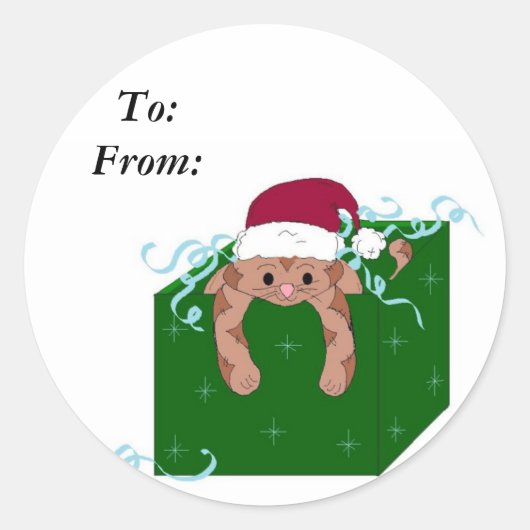 Kerst Kitty Kat Ronde Sticker (Voorkant)