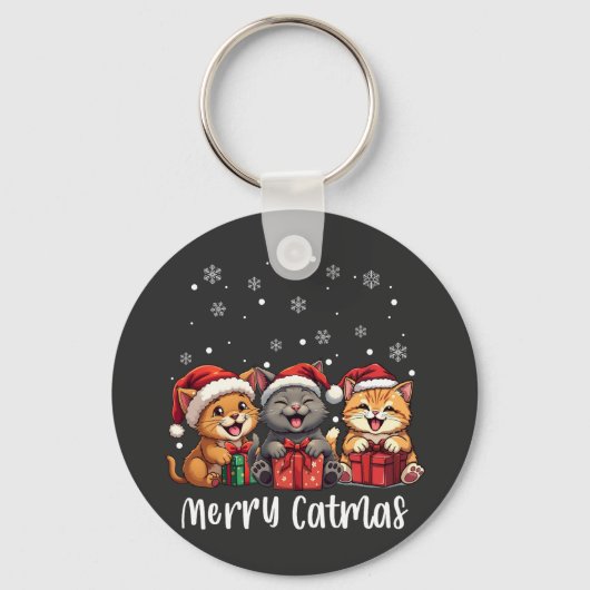 Kerst Kitty Katten Vrolijk Kerstfeest Sleutelhanger (Voorkant)