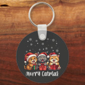 Kerst Kitty Katten Vrolijk Kerstfeest Sleutelhanger (Voorkant)