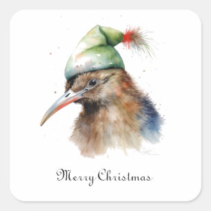 Kerst Kiwi Vogel, aanpasbaar Vierkante Sticker