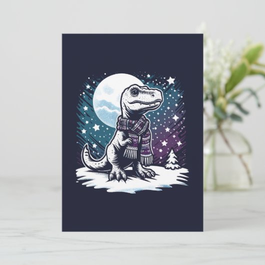 Kerst klaar voor Rex Dinosaurus Feestdagenkaart (Staand voorkant)