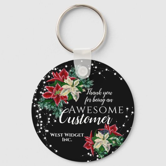 Kerst Klant Bedankt Bloem Zwart Sleutelhanger (Voorkant)