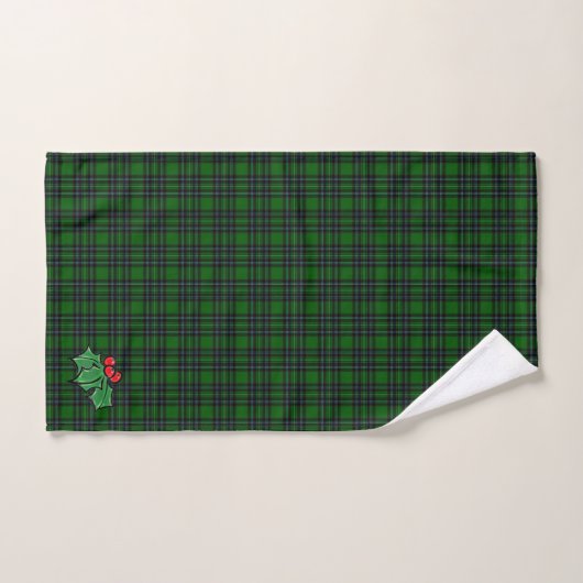 Kerst klassiek groen geruite rode holly bladeren bad handdoek (Handdoek)
