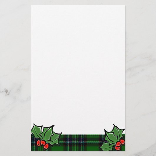Kerst klassiek groen geruite rode holly bladeren briefpapier (Voorkant)