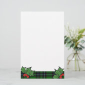 Kerst klassiek groen geruite rode holly bladeren briefpapier (Staand voorkant)