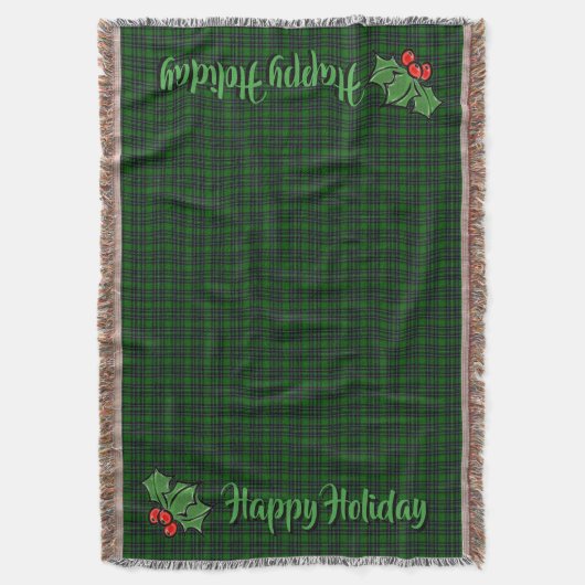 Kerst klassiek groen geruite rode holly bladeren deken (Voorkant Verticaal)