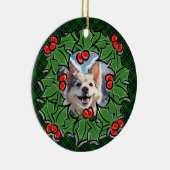 Kerst klassiek groen geruite rode holly bladeren keramisch ornament (Rechts)